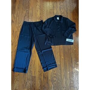 NWT's MUK LUKS Women's Pajama Set L Black Satin‎ Long Sleeve Top Pants Sleepwear
